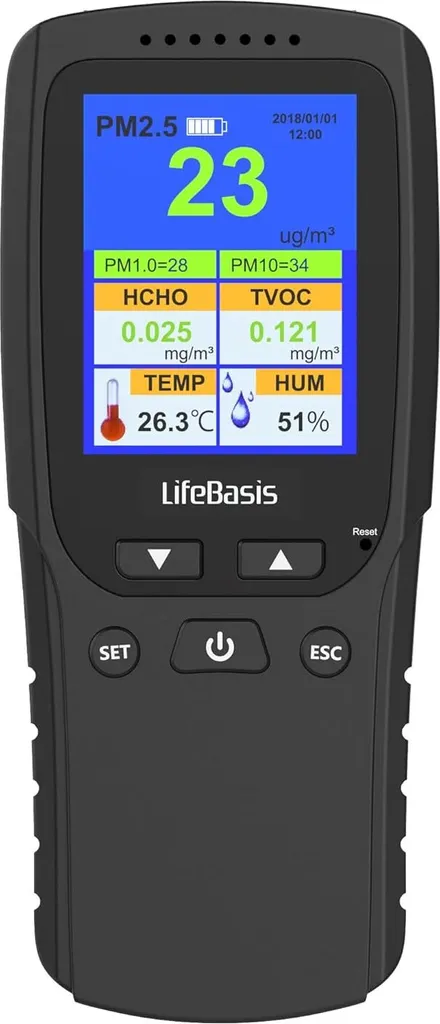 Moniteur de qualité de l'air portable LifeBasis - Testeur HCHO et PM2.5
