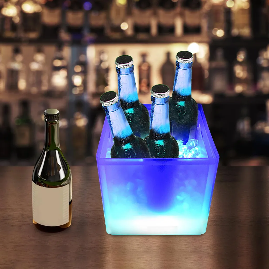 Vasque à Champagne LED Multicolore 3,5L - Seau à Glaçons Design Carré - 5