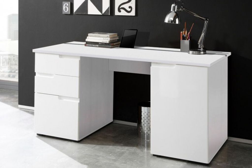 Schreibtisch SPICE 2 Schreibtisch PC Tisch weiß Hochglanz Produktbild 