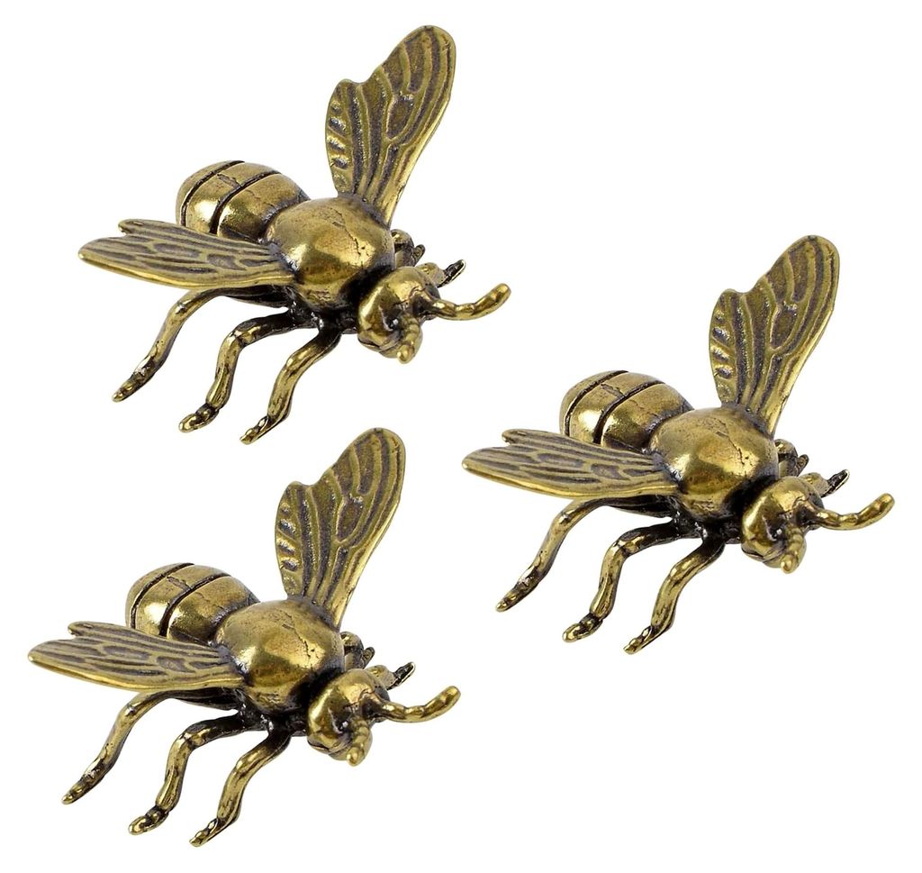 Mini-Bienen-Skulpturen, 3 Stück, goldfarben, Vintage-Bienen-Statuen, Schreibtisch-Dekoration, dekoratives Messing-Tierornament für die Wohnraumge...