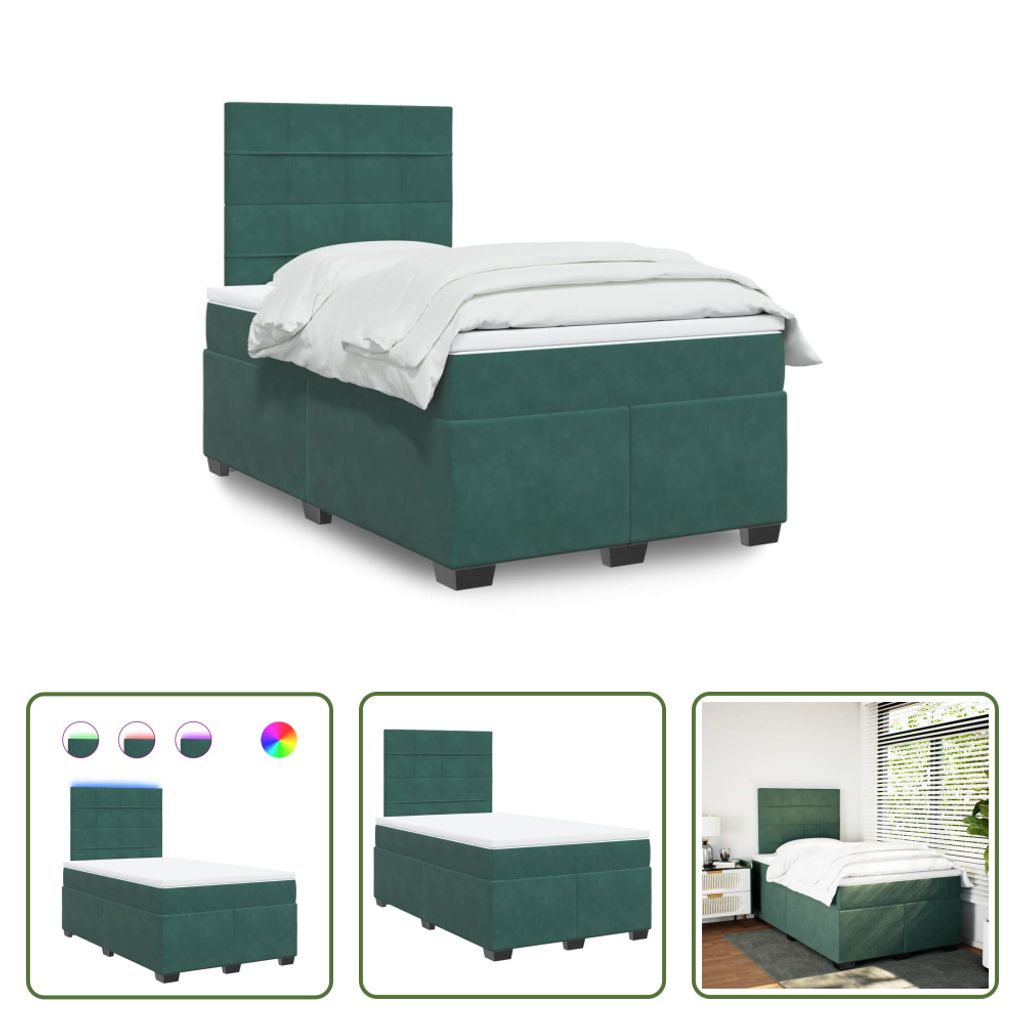 The Living Store Boxspringbett mit Matratze Dunkelgrün 120x190 cm Samt