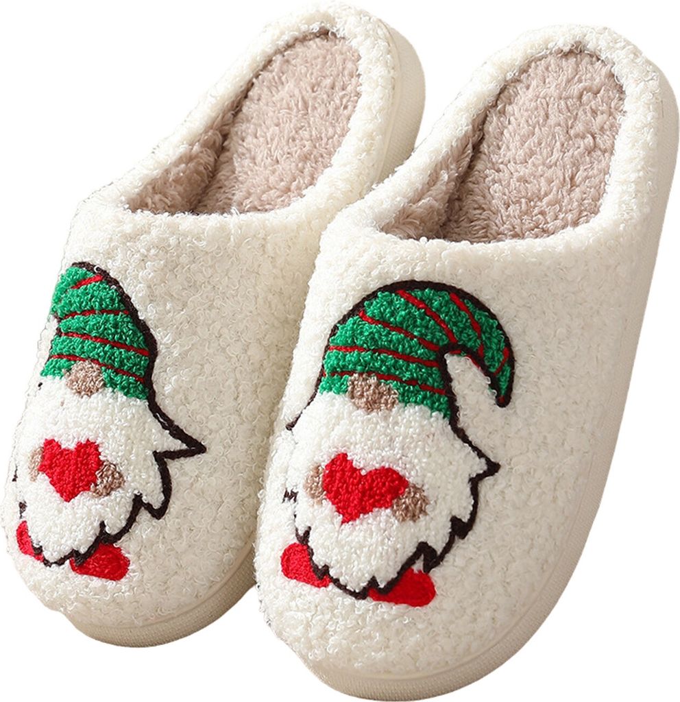 ASKSA Weihnachten Rentier Hausschuhe Winter Pluesch Pantoffeln Hausschuhe Warme Slippers, Hellgruen, Groesse: 40-41