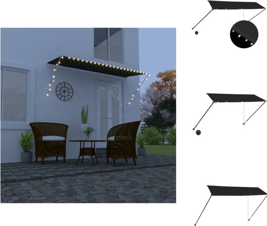 vidaXL Einziehbare Markise mit LED 350×150 cm Anthrazit - Markisen