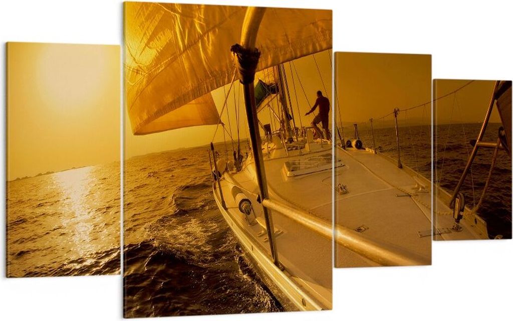 Bild auf Leinwand - Leinwandbild - Ozean Segelboot Yacht - 160x90cm - Wand Bild - Wanddeko - Leinwanddruck - Bilder - Kunstdruck - Wanddekoration -...