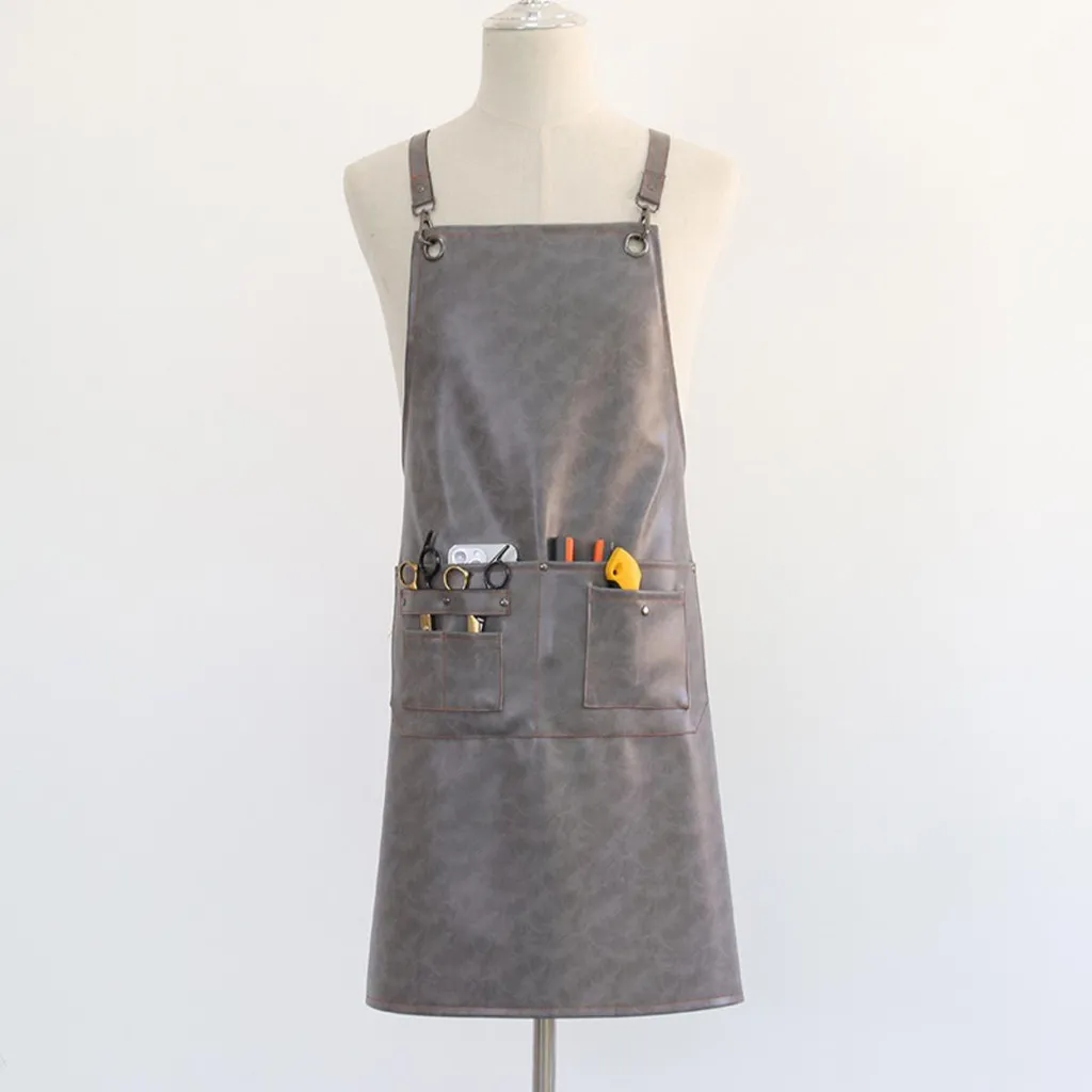 Tablier simili cuir gris anti-huile et imperméable pour le brossage