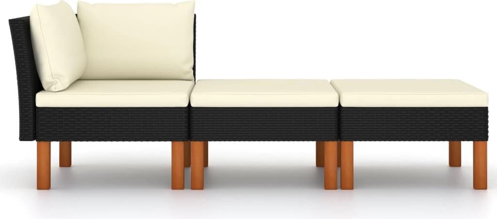 vidaXL 3-tlg. Garten-Lounge-Set Poly Rattan und Eukalyptus Massivholz