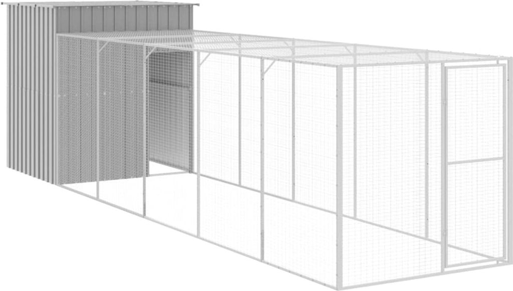 Maison Exclusive Hühnerkäfig mit Auslauf Hellgrau 165x659x181 cm Stahl Verzinkt