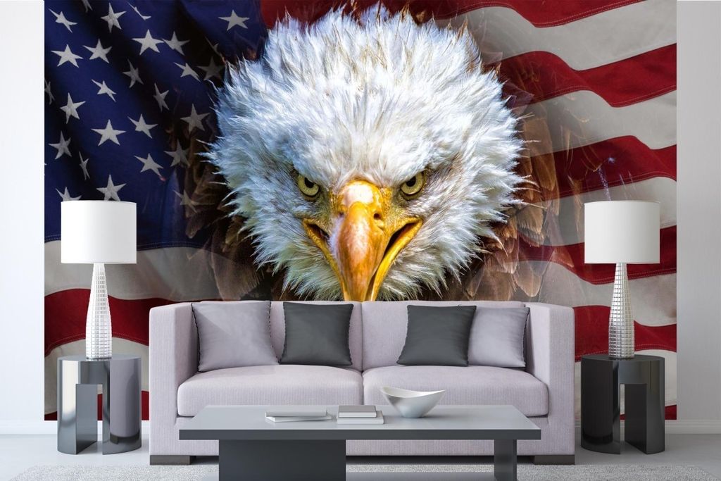 Vlies Fototapete AMERIKANISCHER ADLER AUF FLAGGE 375 x 250 cm (inkl. Kleister) - Vlies Tapete, Wandtapete, Wandbilder - Tapete für Wohnzimmer Schl...