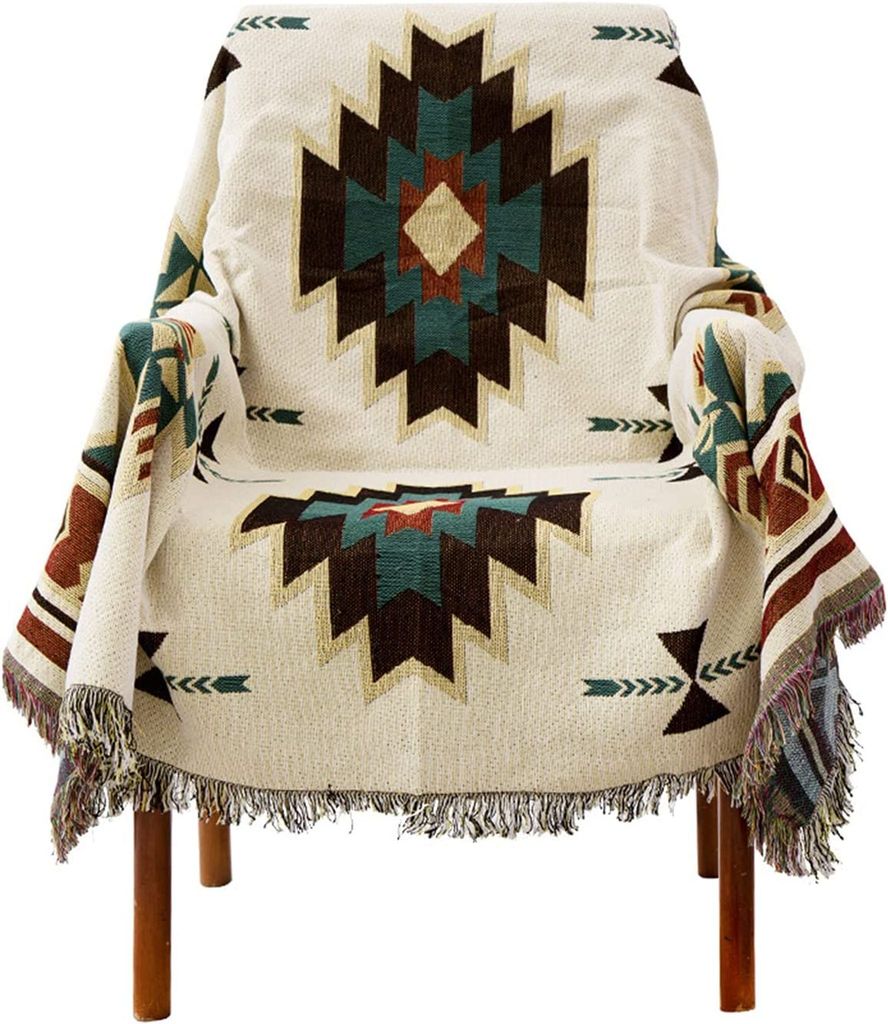 Boho-Decke mit Fransen,130×180 cm gewebte tagesdecke im Produktbild 