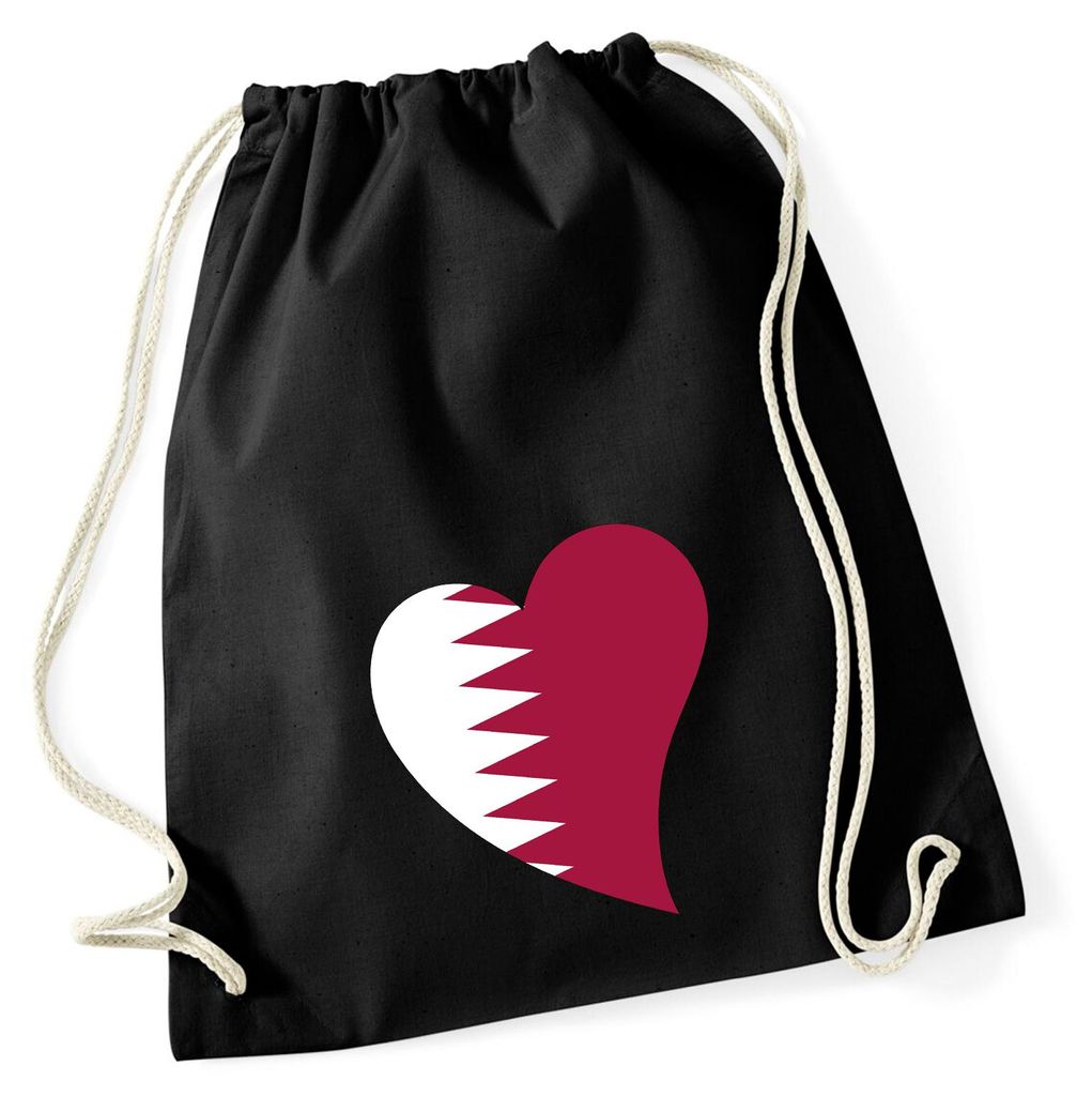 Huuraa Turnbeutel Katar Flagge Herz 12 Liter Black Baumwolle Rucksack Geschenkidee