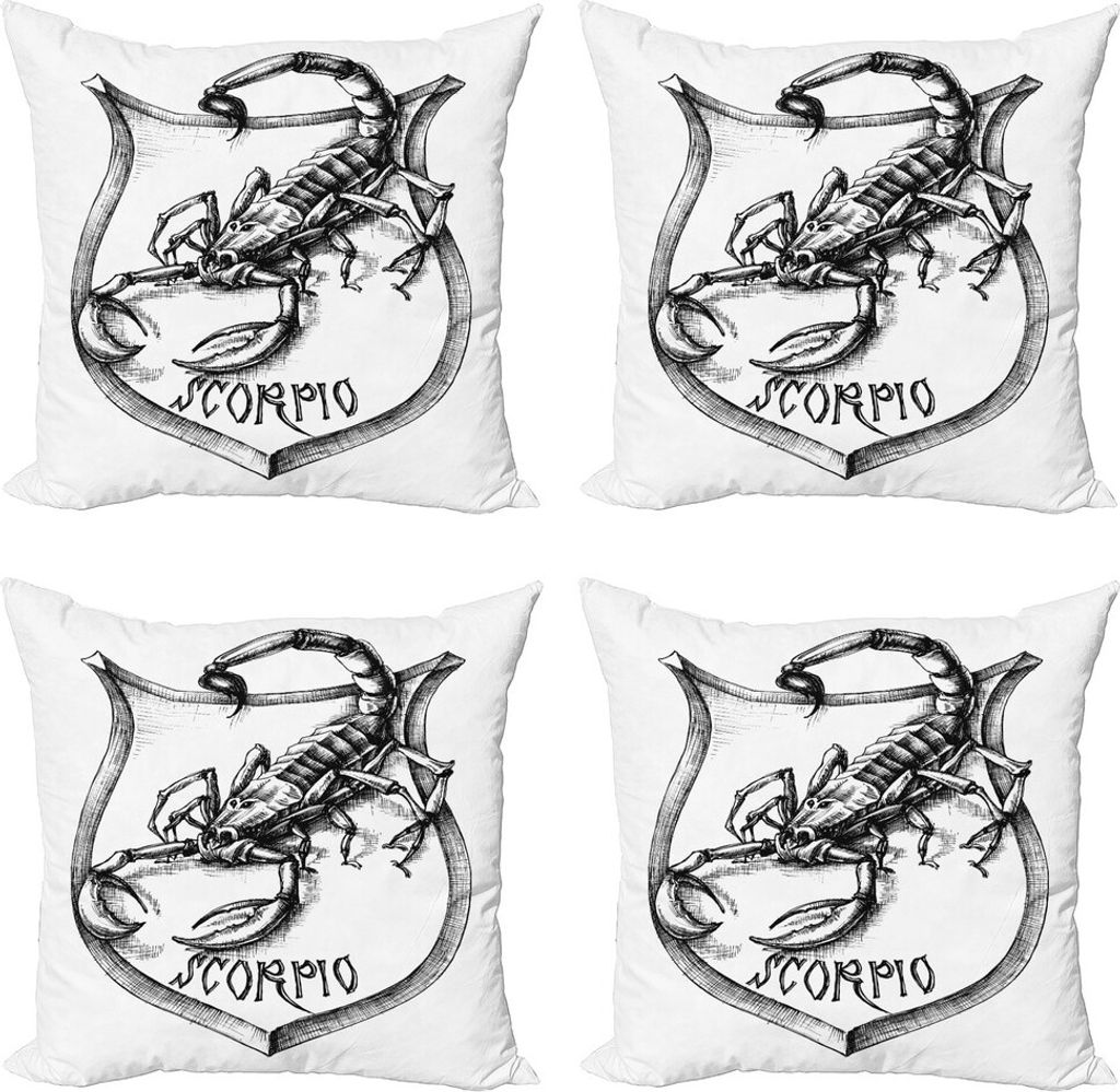 ABAKUHAUS Astrologie Kissenbezug Set (4 Stück), Schwarzweiss-Skorpion, Moderner Doppelseitiger Digitaldruck, 50 cm x 50 cm, Schwarz-Weiss