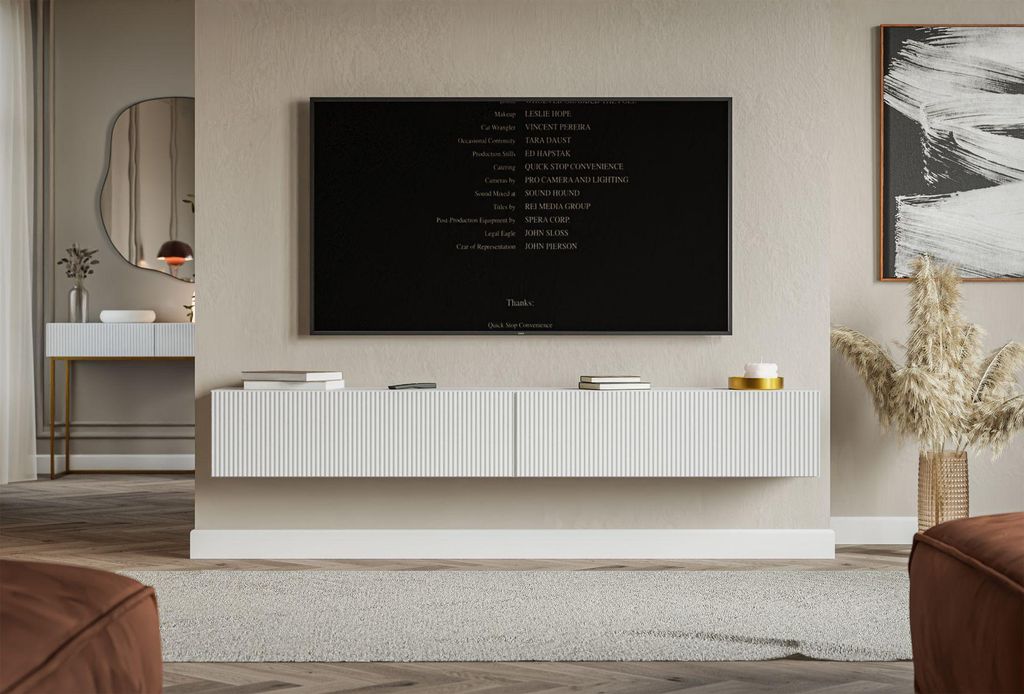 Selsey Veldio – TV-Lowboard hängend mit geriffelten Produktbild 