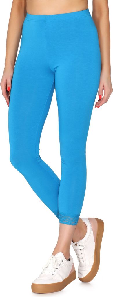 Merry Style Damen 7/8 Leggings mit Spitze MS10-342(Blau,XL)