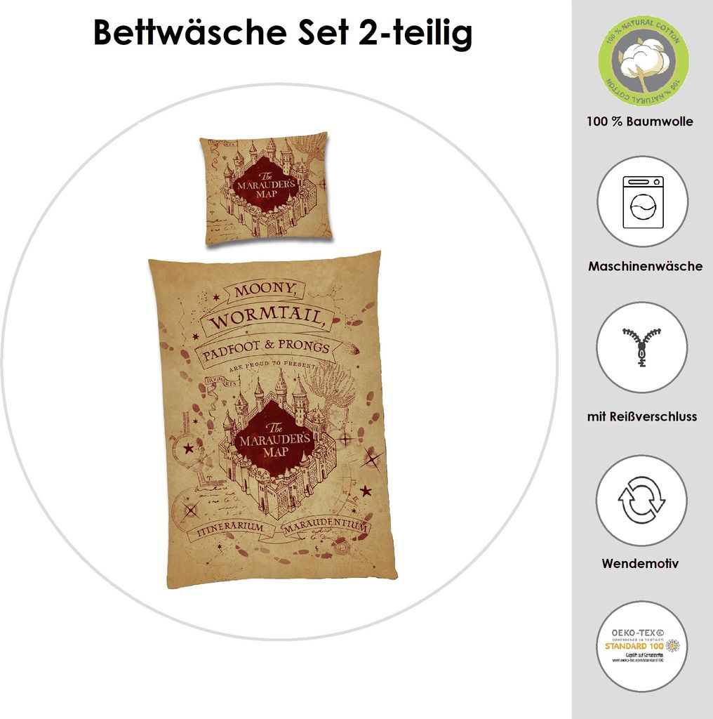 Harry Potter Wende Bettwäsche Set 135x200 80x80cm 100% Produktbild 2