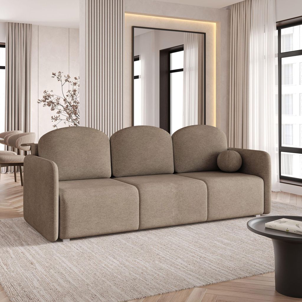 Sofa SUVI III mit Schlaffunktion, Schlafsofa, Wohnzimmersofa, Couch, Soffa, Bettsofa, Geflochtener Stoff – Braun NEVE 16