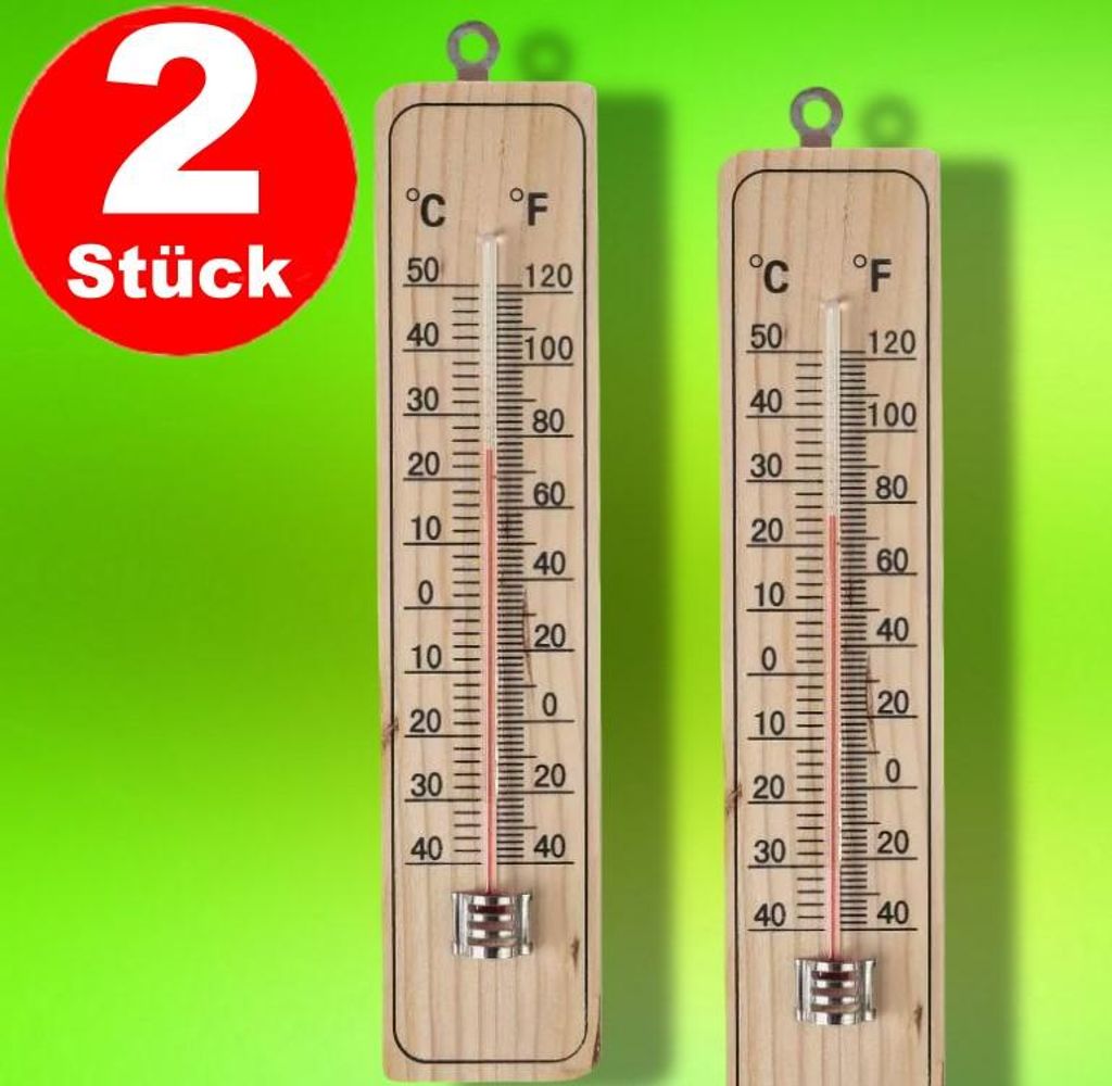 2x Thermometer innen außen Zimmer Holz Gartenthermometer Produktbild 