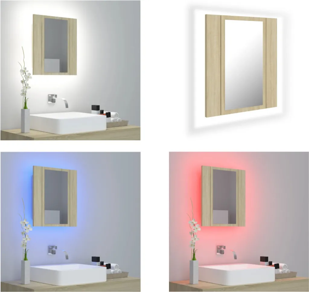Mobile Specchio Bagno LED 40cm Rovere Sonoma | Illuminazione RGB