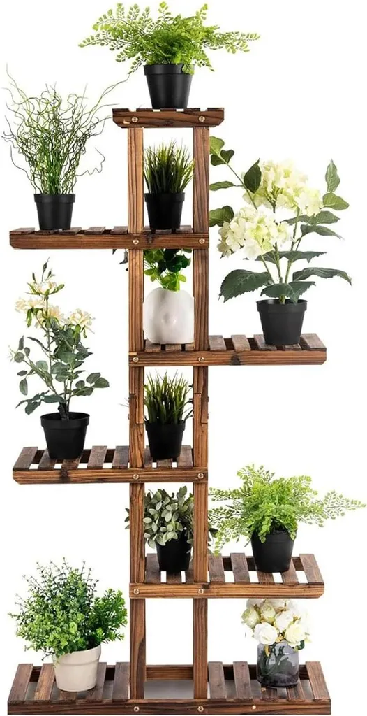 Gagnez de la place sur balcon avec cette étagère à fleurs bois 6 niveaux