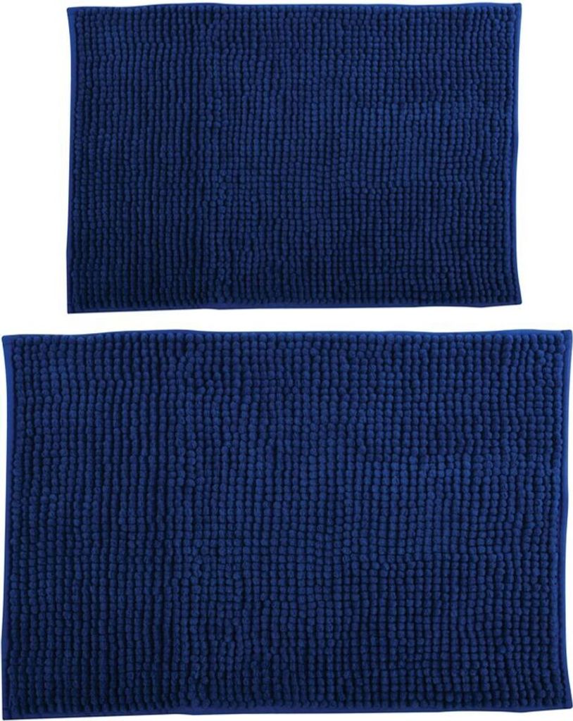 MSV Badteppich 2er Set Badvorleger Duschvorleger Chenille Hochflor Badematte 40x60 cm + 60 x 90 cm – Dunkelblau