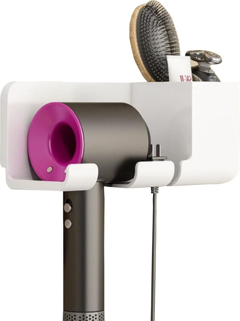 Fönhalter Ohne Bohren, Wandhalterung Haartrocknerhalter mit Kabelhalter und Ablagefach, Selbstklebend Haartrockner Halterung Ohne Bohren fön Halt...