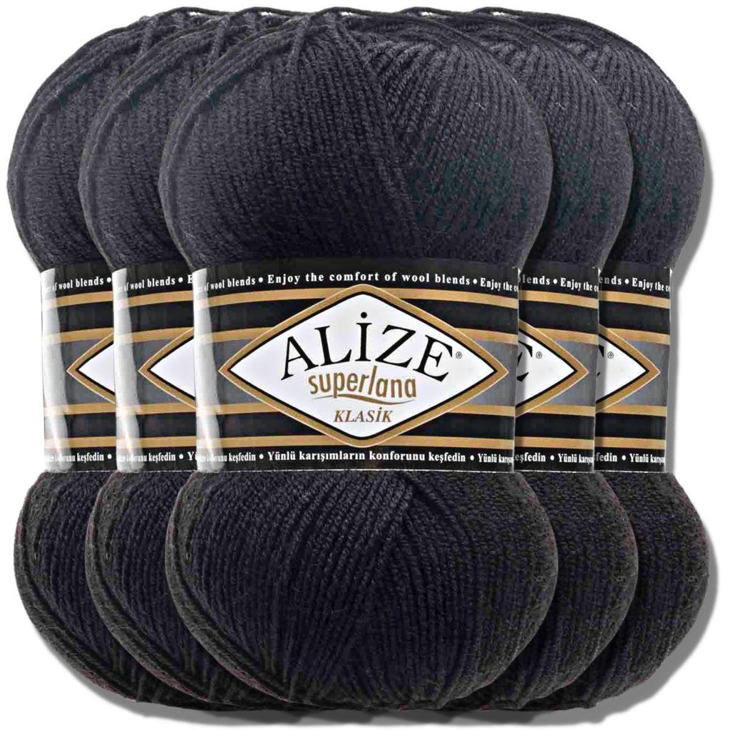Alize 5x 100g Superlana Klasik Wolle, Uni, Häkeln, Stricken Produktbild 