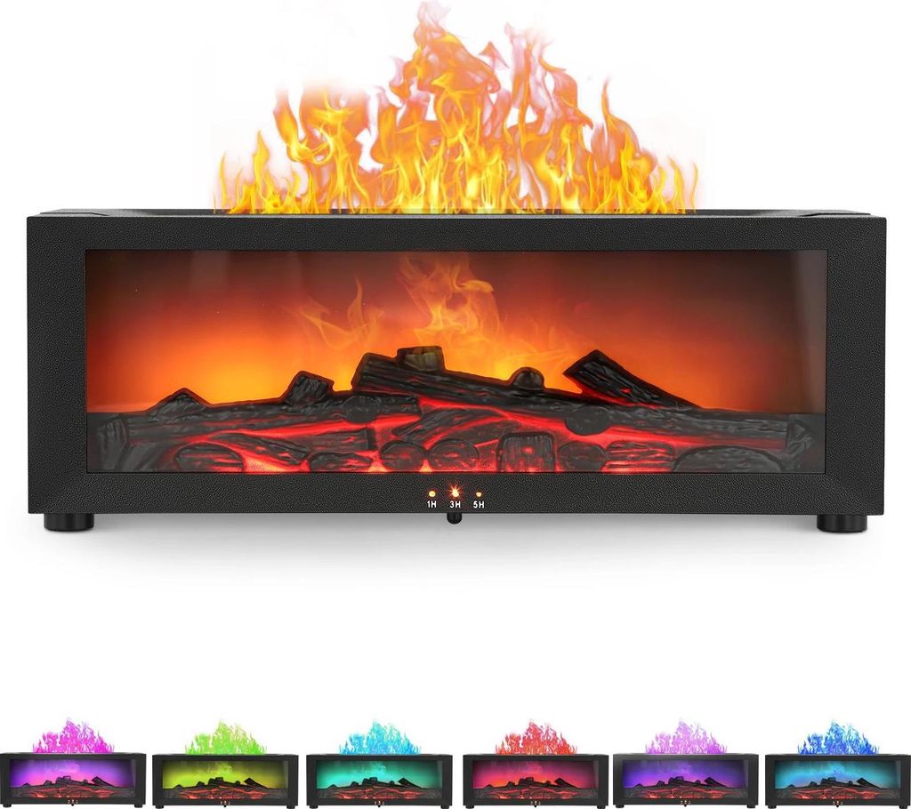 Luftbefeuchter & Aroma Diffusor - Flame - LED-Flammeneffekt - Für ätherische Öle - Fernbedienung - Auto-Abschaltung bei Wassermangel - Tischger...