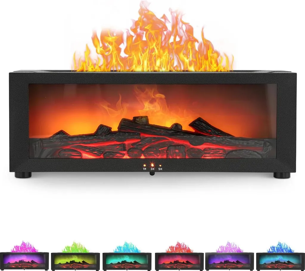 Humidificateur Diffuseur d'Arômes Flamme LED Noir avec Télécommande 5W