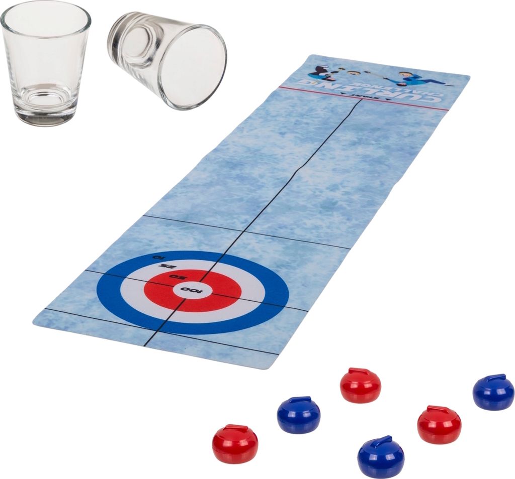 Trinkspiel Tischcurling Curling Partyspiel mit zwei Shotgläsern