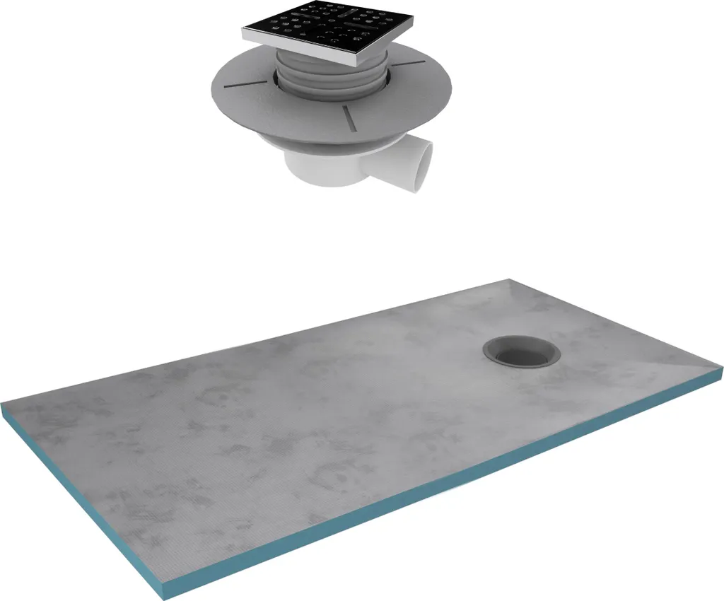 Receveur de douche à carreler 90x160 cm avec bonde horizontale et grille noire