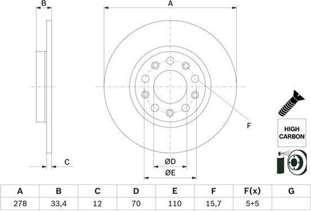 2x BOSCH Bremsscheibe 0 986 479 H24 für JEEP CHEROKEE (KL) 33 4mm 278mm