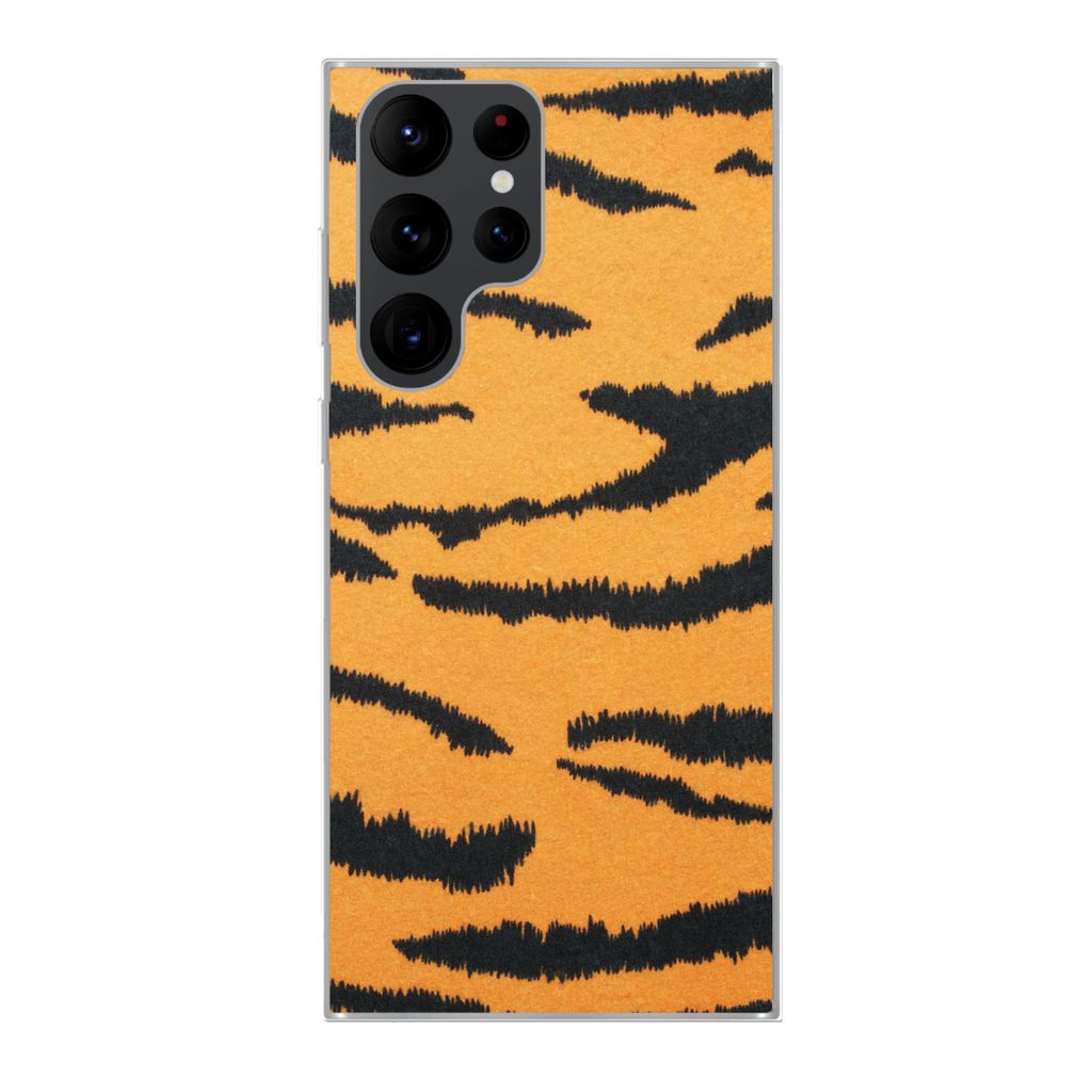 MuchoWow Handyhülle Schutzhülle Hülle für Samsung Galaxy S22 Ultra Tigerdruck - Braun - Orange Silikon Softcase Handy Hülle - Abbildung