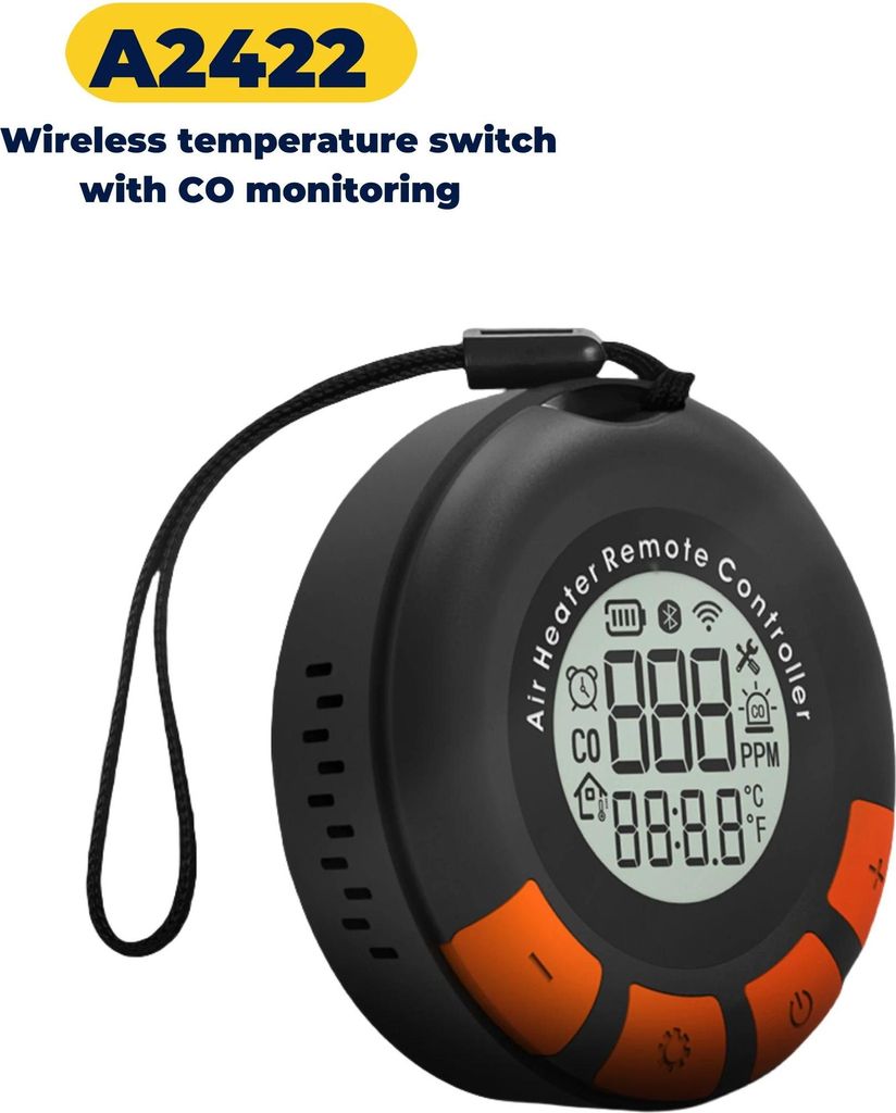 A2422 - Kabelloser Thermostat-Schalter - Upgrade-Version - CO-Überwachung - Für Diesel-Luftheizer - Zuhause & Auto - Orange
