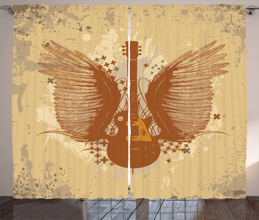 ABAKUHAUS Klassischer Rock Rustikaler Vorhang, Gitarre mit Flügeln, Wohnzimmer Universalband Gardinen mit Schlaufen und Haken, 280 x 245 cm, Pale ...