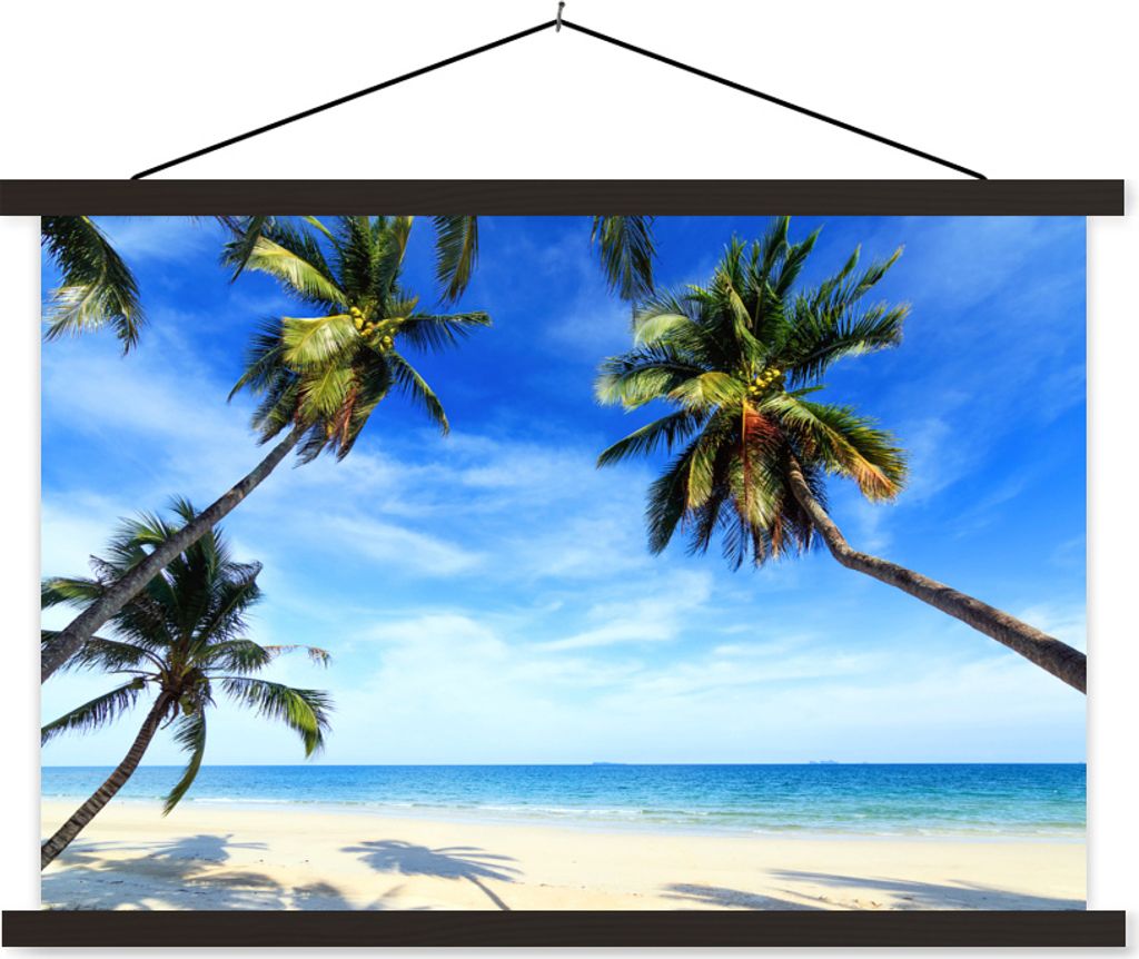 MuchoWow Textilposter Palmen - Strand - Meer 90x60 cm mit schwarzem Rahmen - Aufhängungssatz