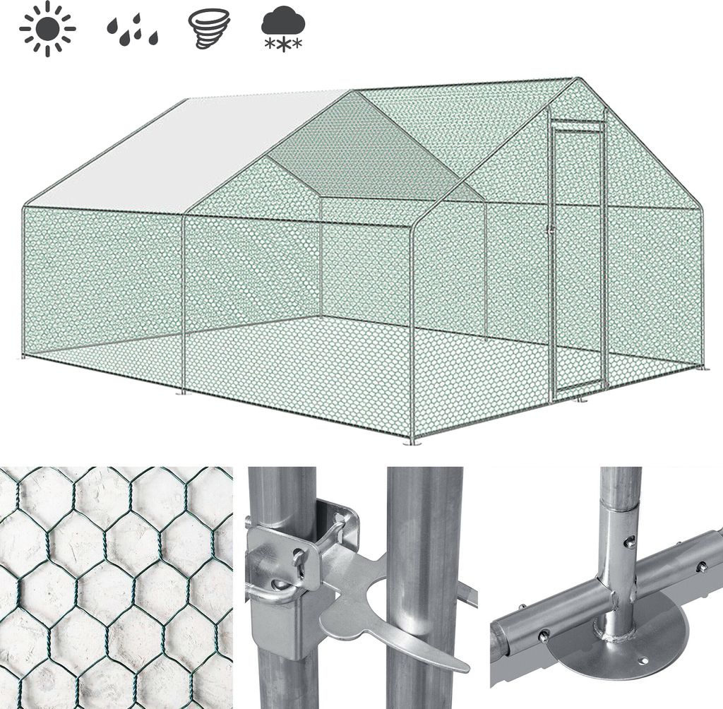 Outdoor Hühnerstall 3x4x 2 mHühnerhaus Dach Geflügelstall Verzinkter Stahlrahmen mit PE