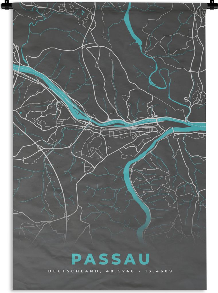 MuchoWow Wandteppich Wandbehang Stadtplan - Passau - Deutschland - Karte 120x180 cm Tapisserie Dekoration Wandtuch - Schlafzimmer - Dekorationen ...