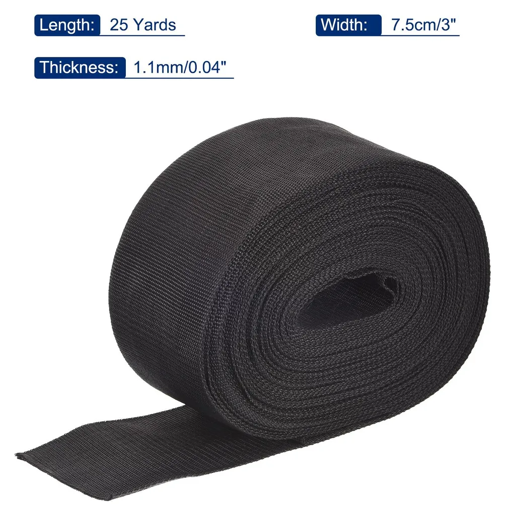 Sangle en Polypropylène Noire 75mm x 22m pour Réparation de Sac à Dos