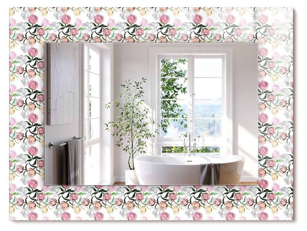 Florales Muster – Rechteckiger Spiegel mit Druck 80x60 cm – Modern - Dekorativ für die Wand