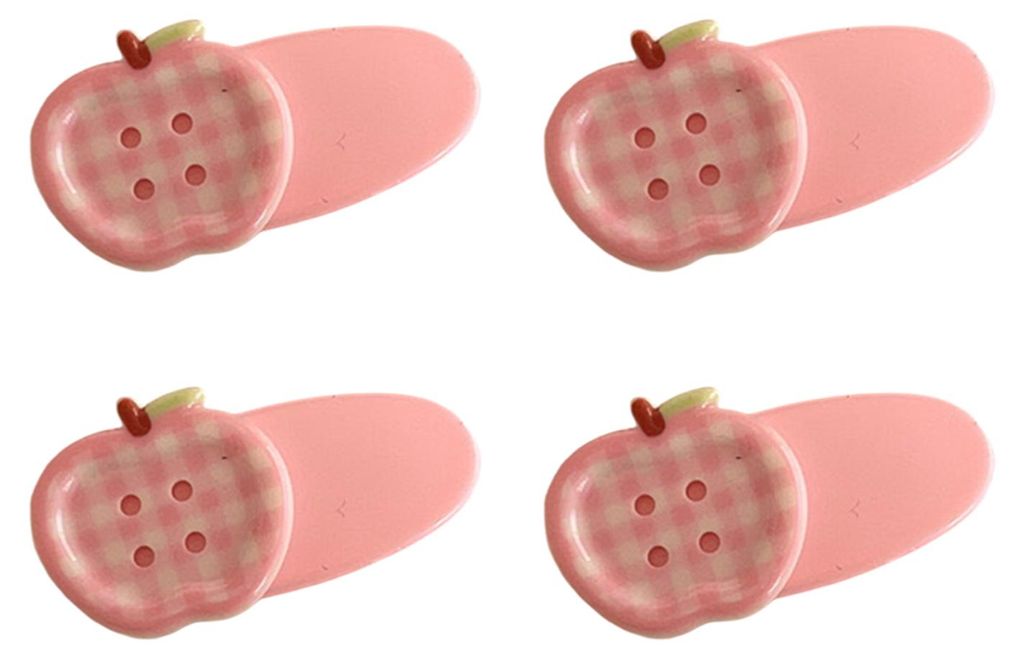 4er-Pack Haarspangen für Mädchen, Macaron-Creme-Farbe, Karomuster, Fruchtknopf-Design, leichte, stabile Haarspangen, kopfhautschonend