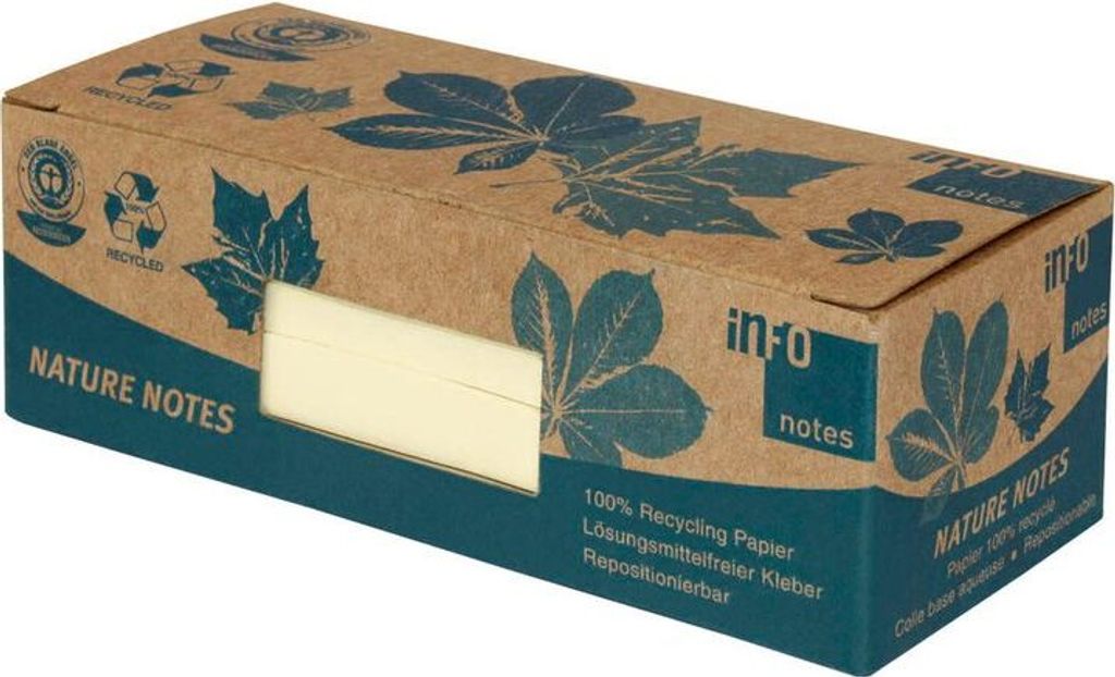 inFO notes Recycling-Haftnotizen Nature 50 x 40 mm gelb 12 Blöcke á 100 Blatt