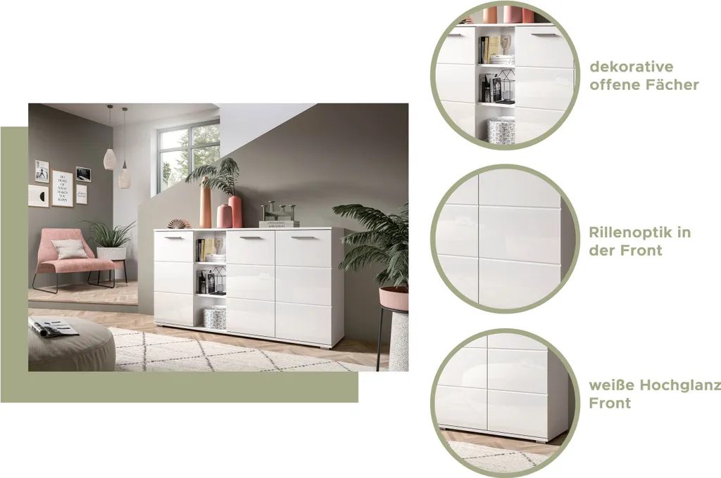 Buffet blanc laqué Prego avec 3 compartiments à portes battantes - 8