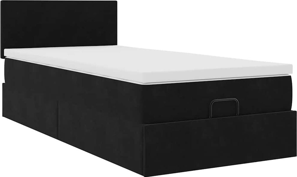 Ottoman-Bett mit Matratze Schwarz 90x190 cm Samt
