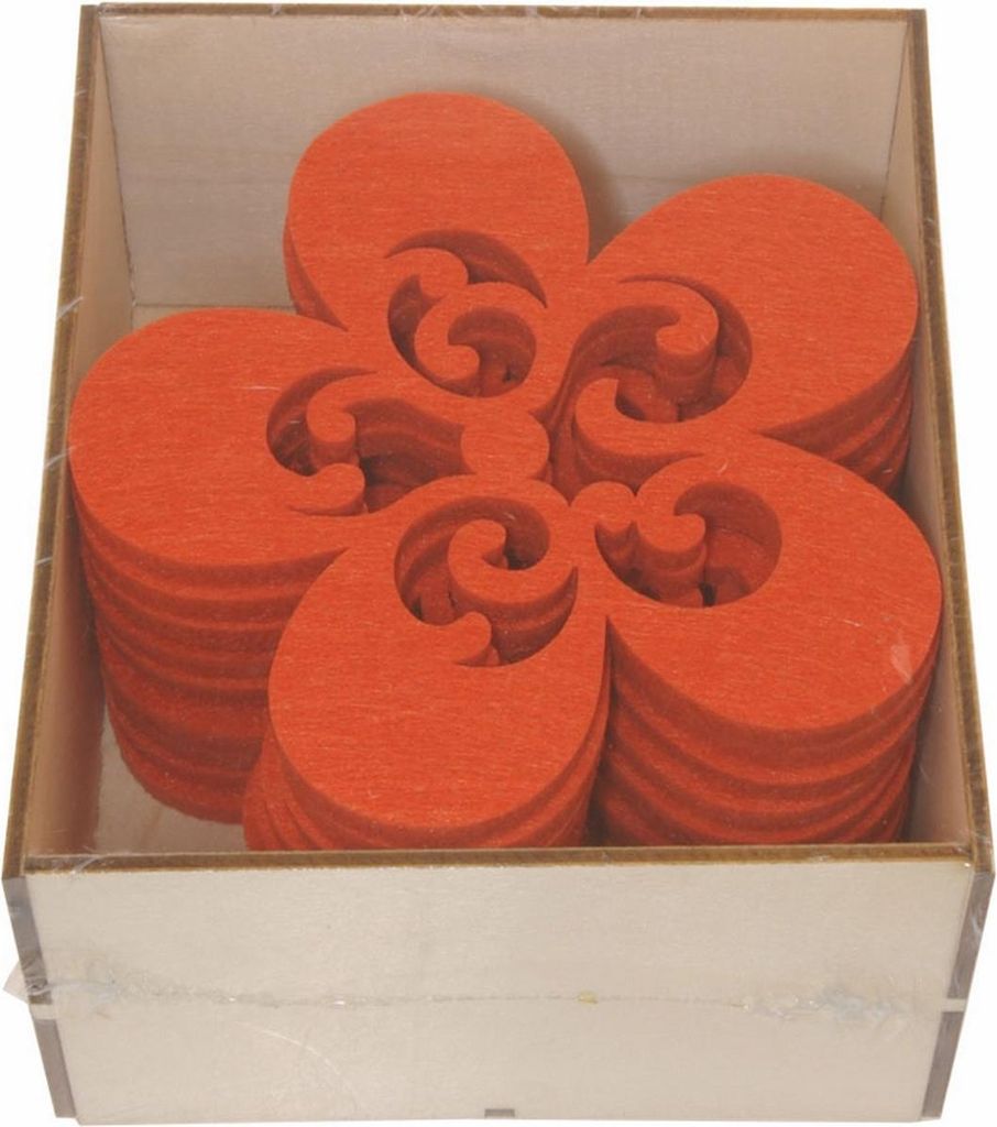 Glas-Untersetzer "Flower" - Orange - 12 Stück in der Holzbox - 21058-15