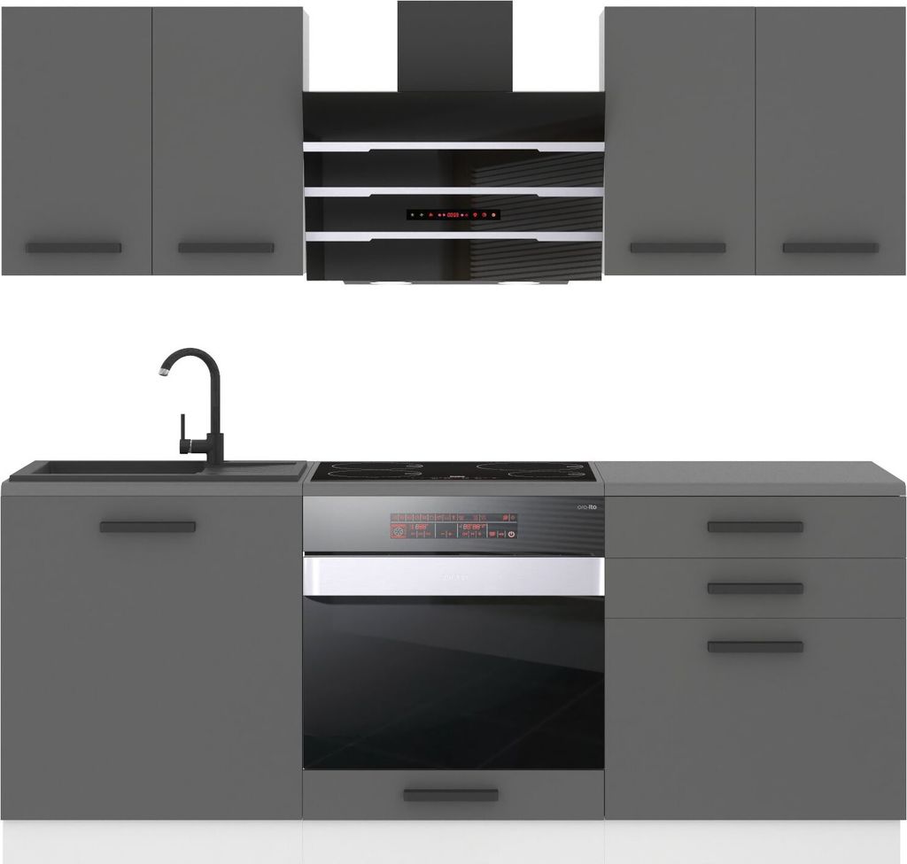 Belini Küchenzeile Küchenblock Mary - Küchenmöbel 180 cm Einbauküche Vollausstattung ohne Elektrogeräten mit Hängeschränke und Unterschrän...