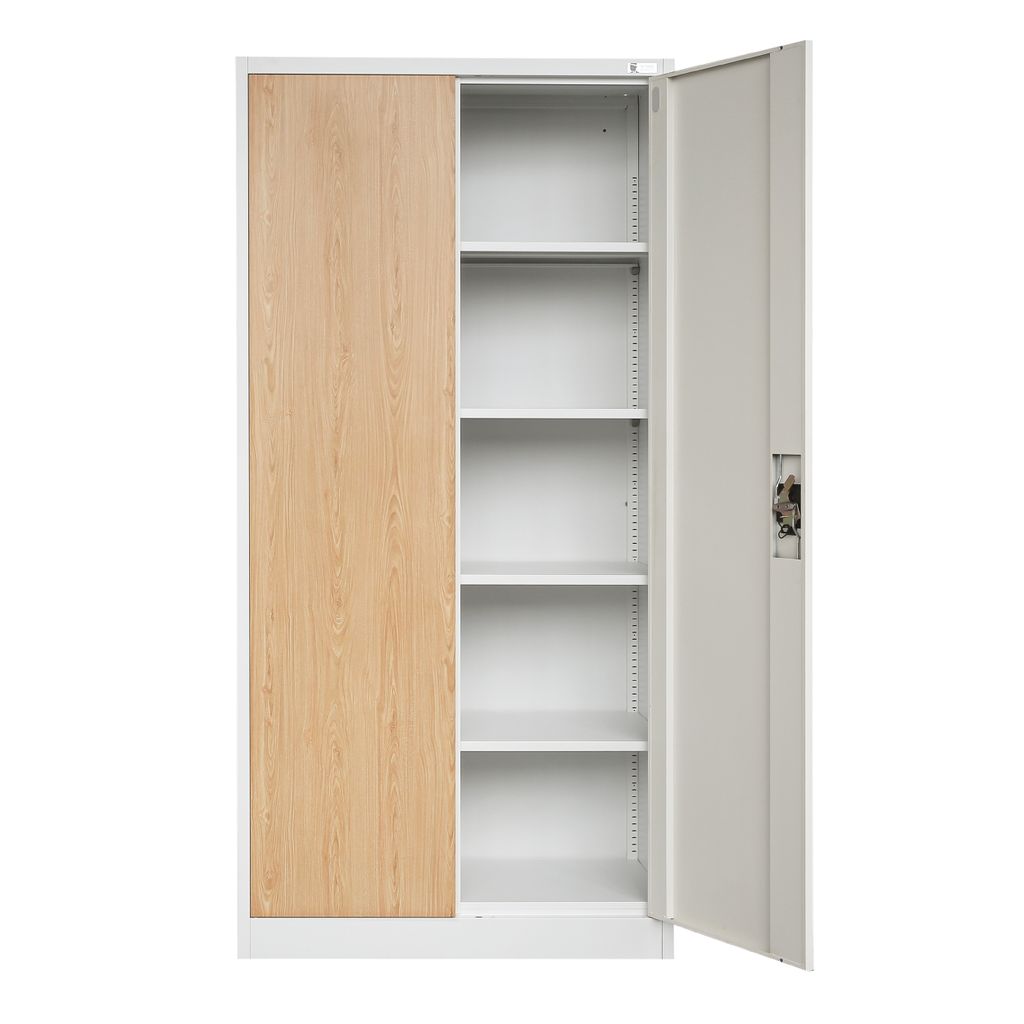 Armoire de bureau Armoire en acier blanc-bois 195x90x40 Image du produit 