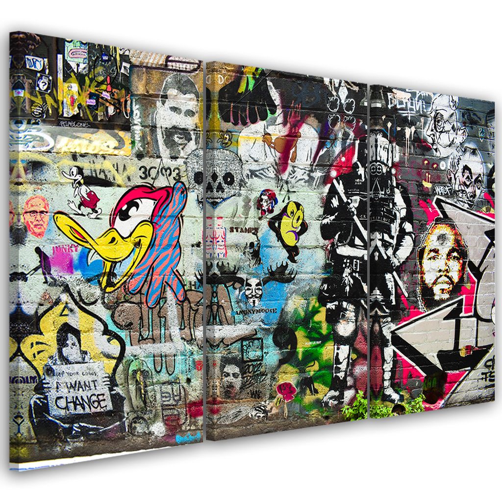 Triptychon auf leinwand abstraktionen - bunt 120x80 cm Feeby farbe wandbild bereit zum aufhängen
