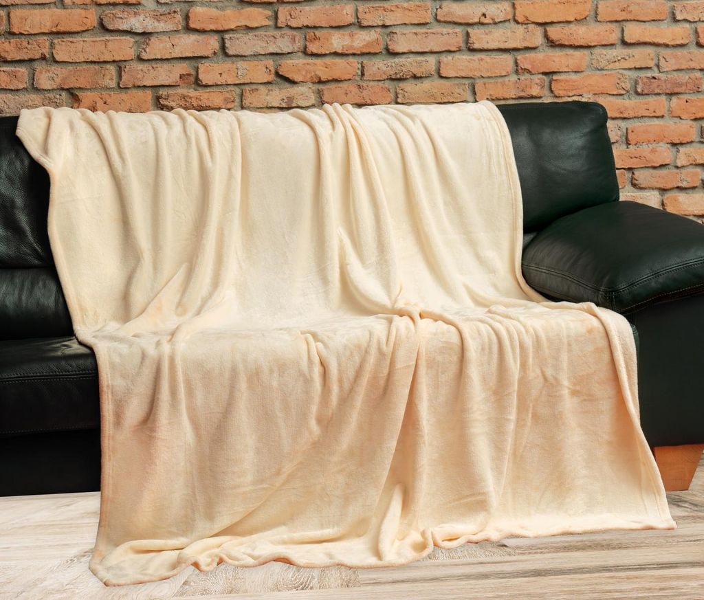 Produktbild Kuscheldecke Fleecedecke in 200x220 cm - Ecru Creme - Wohndecke flauschig Ganzjahresdecke weich und warm, waschbar, Warme Winterdecke, ...