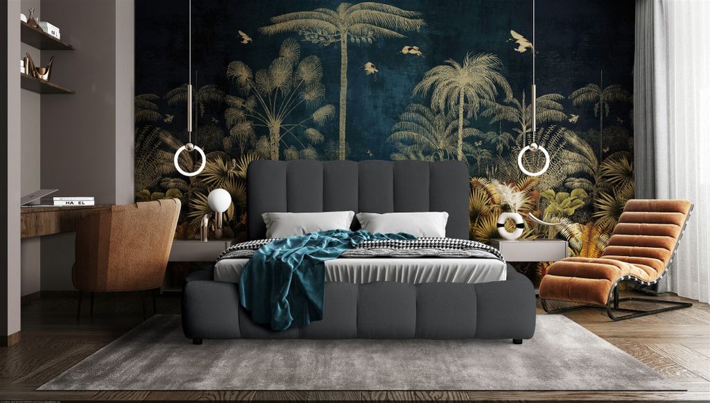 Polsterbett Doppelbett HEDA 140x200cm in Stoff Perfect Harmony Anthrazit