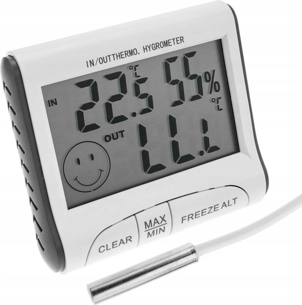Rosfix Wetterstation – Hygrometer mit Außensensor | Temperatur- und Feuchtigkeitsanzeige Innen/Außen | Magnetisch, LCD, Batteriebetrieben