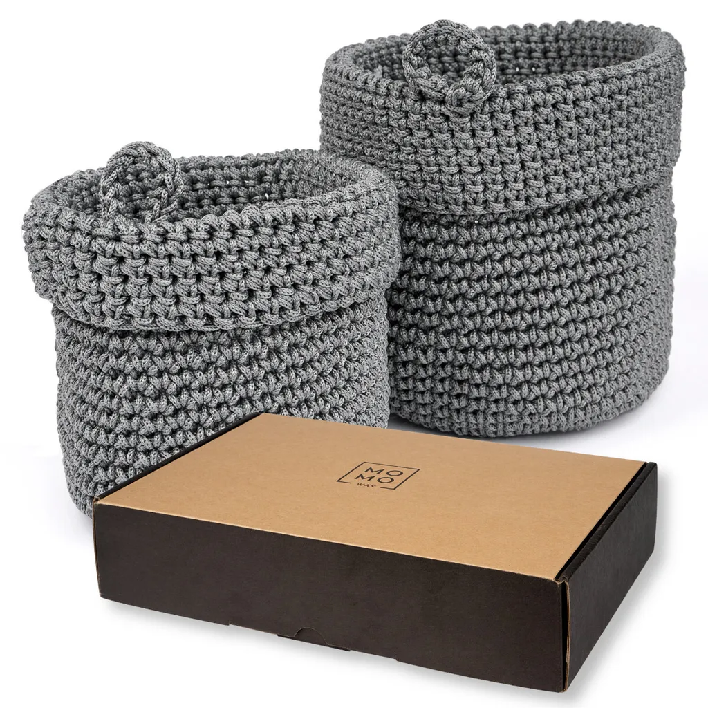 Paniers de rangement circulaires en tissu gris pour maison et bureau